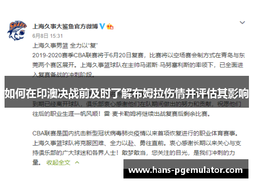 如何在印澳决战前及时了解布姆拉伤情并评估其影响