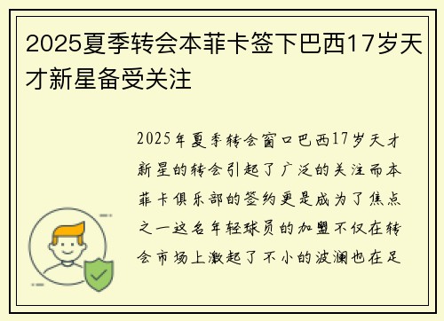 2025夏季转会本菲卡签下巴西17岁天才新星备受关注 2025夏季转会本菲卡签下巴西17岁天才新星备受关注